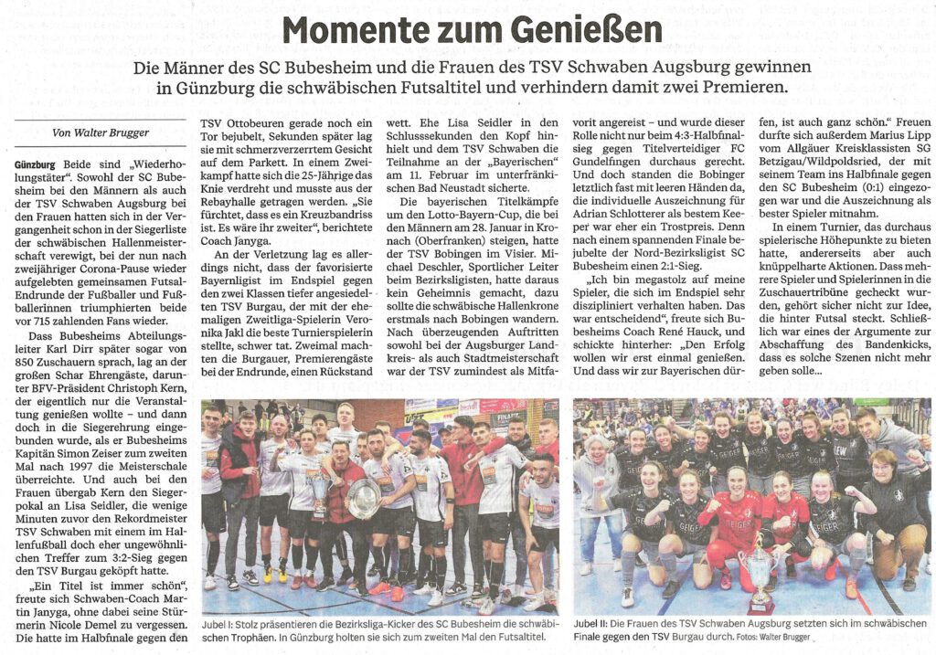 Frauen des TSV Schwaben Augsburg werden Schwäbischer Hallenmeister